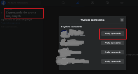 Anulowanie zaproszenia na Facebooku