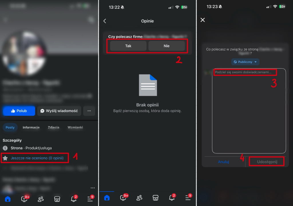 Jak dodać opinię na Facebooku na telefonie