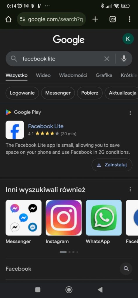 Facebook Lite na Androida