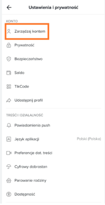 Jak usunąć konto na TikToku