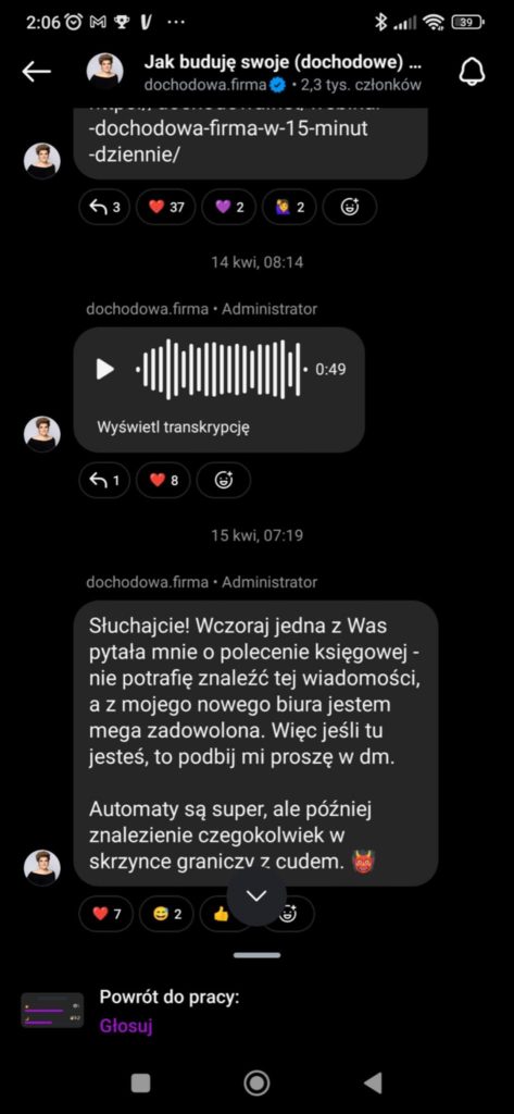 Kanał nadawczy na Instagramie