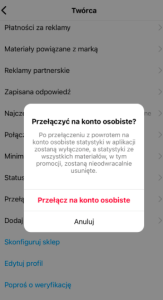 Konto profesjonalne na Instagramie