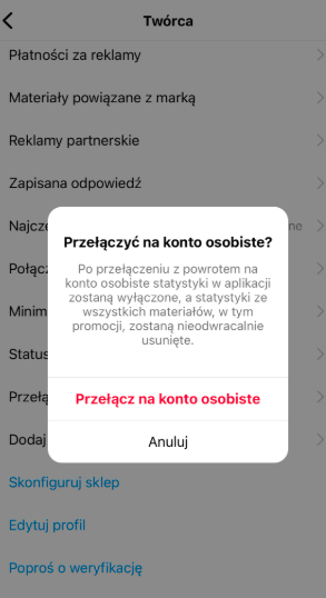 Konto profesjonalne na Instagramie