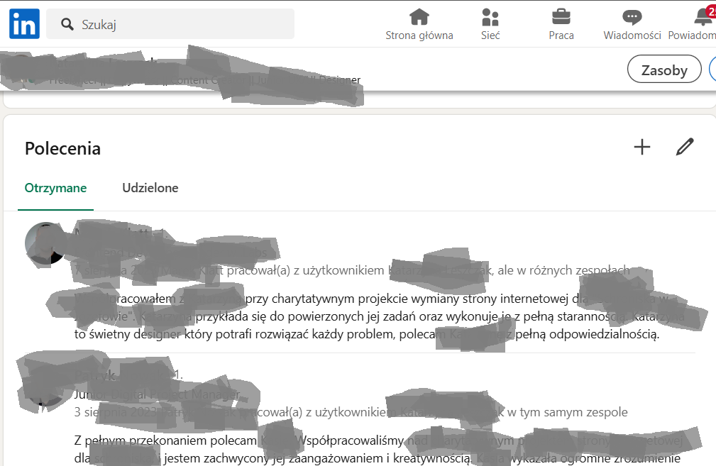 Rekomendacja LinkedIn przykład