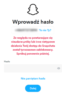 Tw&oacute;j dostęp do Snapchata został tymczasowo zablokowany